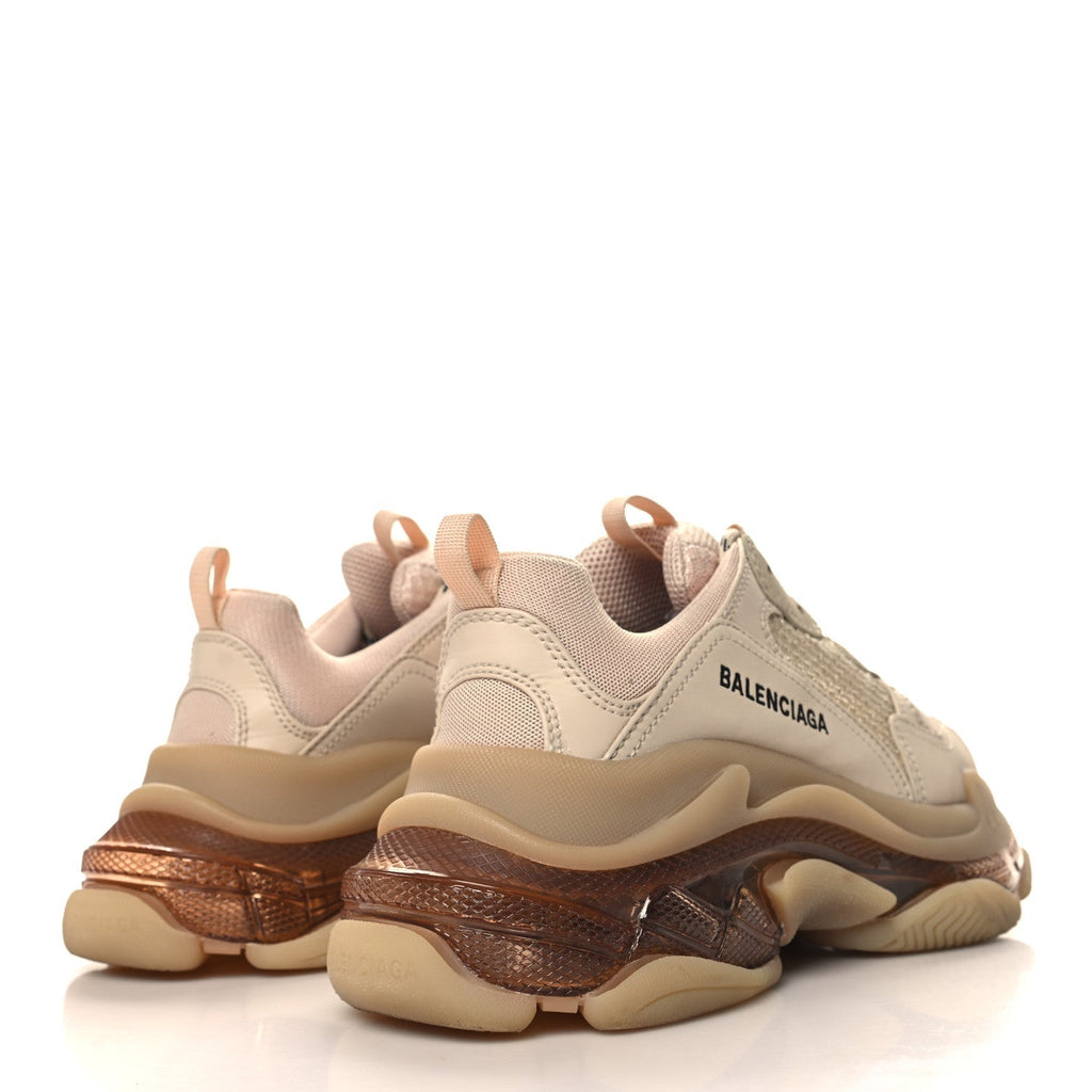 FABRIC MESH CLEAR SOLE WOMENS TRIPLE S SNEAKERS BEIGE