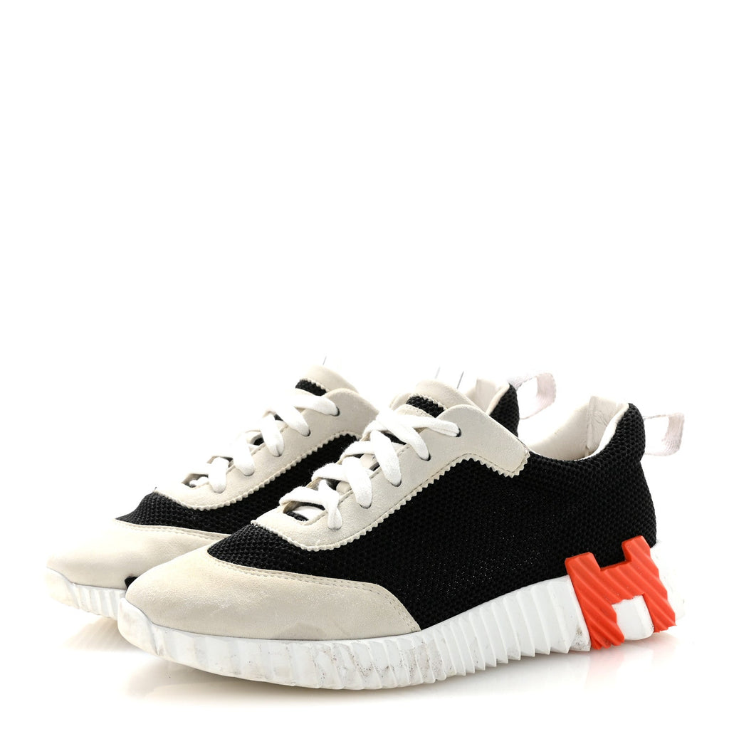 AIR MESH SUEDE GOATSKIN BOUNCING SNEAKERS BLACK ORANGE
