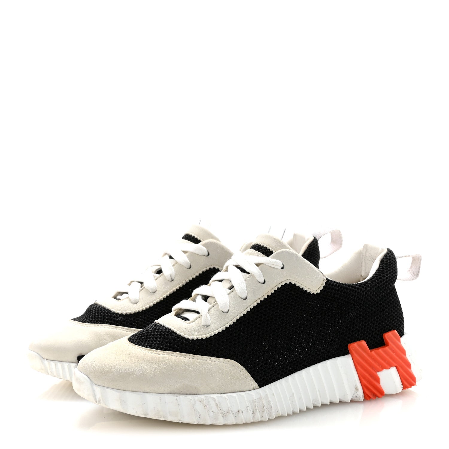 AIR MESH SUEDE GOATSKIN BOUNCING SNEAKERS BLACK ORANGE