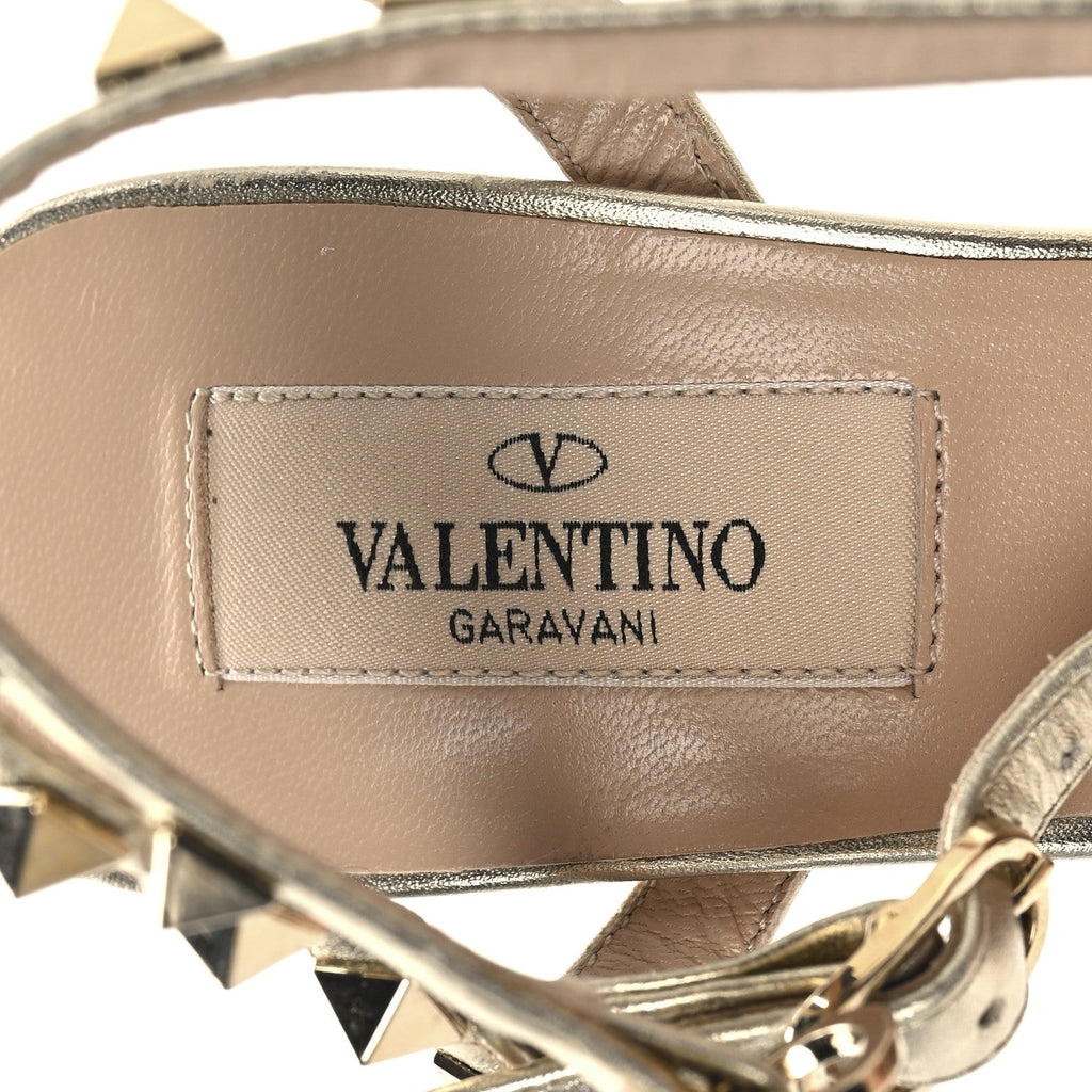 METALLIC NAPPA ROCKSTUD ANKLE STRAP 65MM PUMPS GOLD