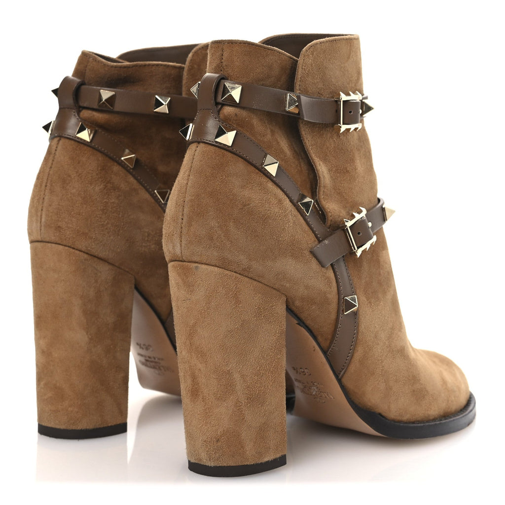 SUEDE ROCKSTUD DOUBLE BUCKLE 100MM BLOCK HEEL ANKLE BOOTS NOCCIOLA