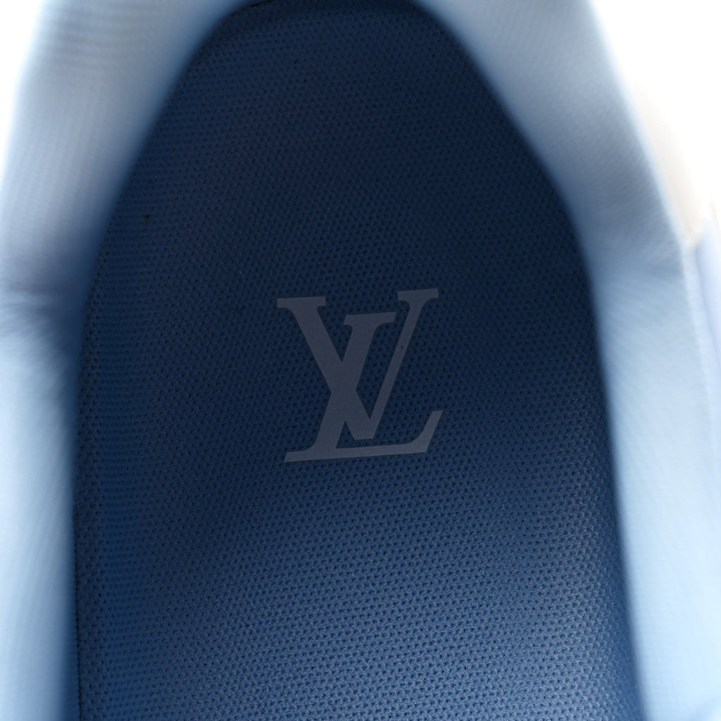LOUIS VUITTON CALFSKIN EMBOSSED MONOGRAM DENIM LV TRAINER SNEAKERS FULL DENIM BLUE