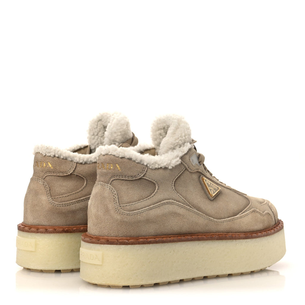 SUEDE SHEARLING MID TOP SNEAKERS ECRU