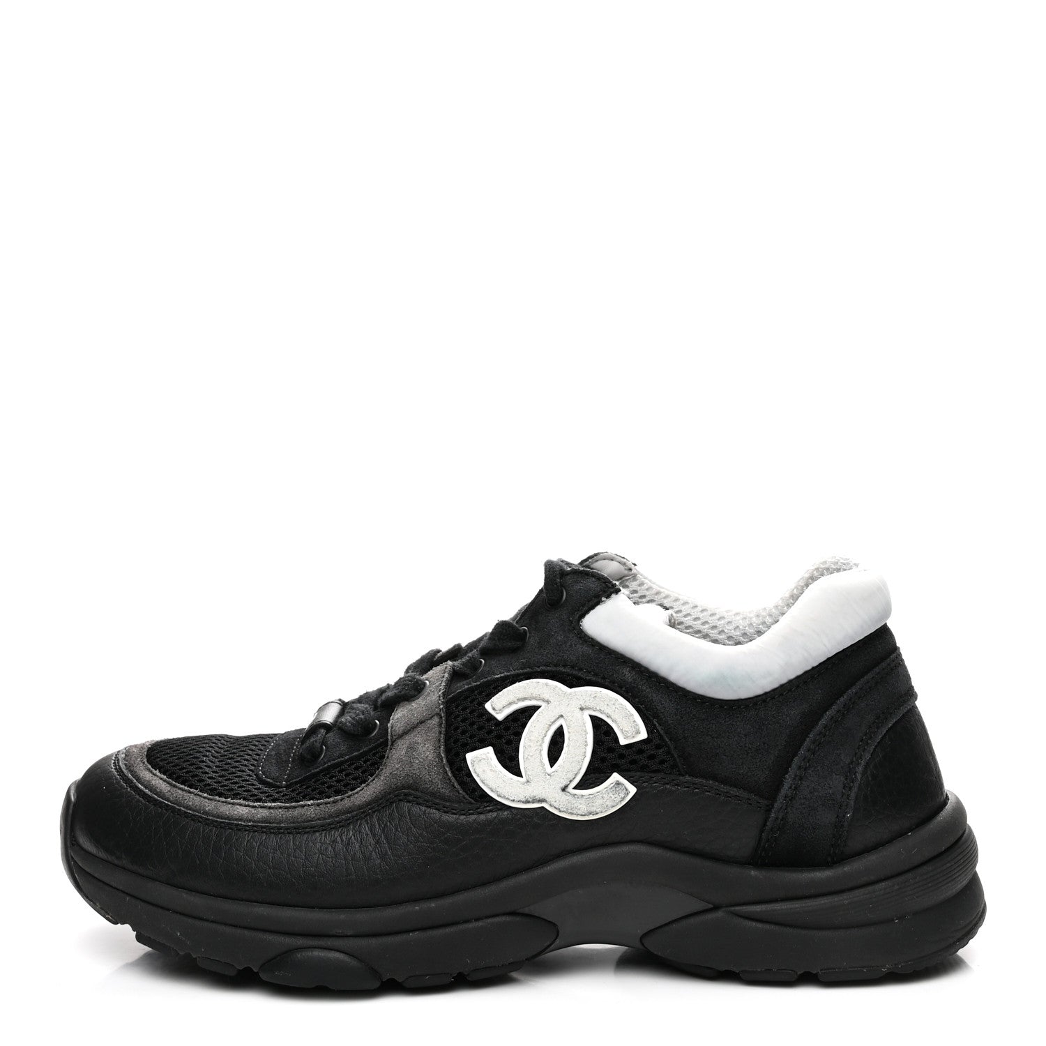MESH SUEDE GRAINED CALFSKIN WOMENS CC SNEAKERS BLACK WHITE