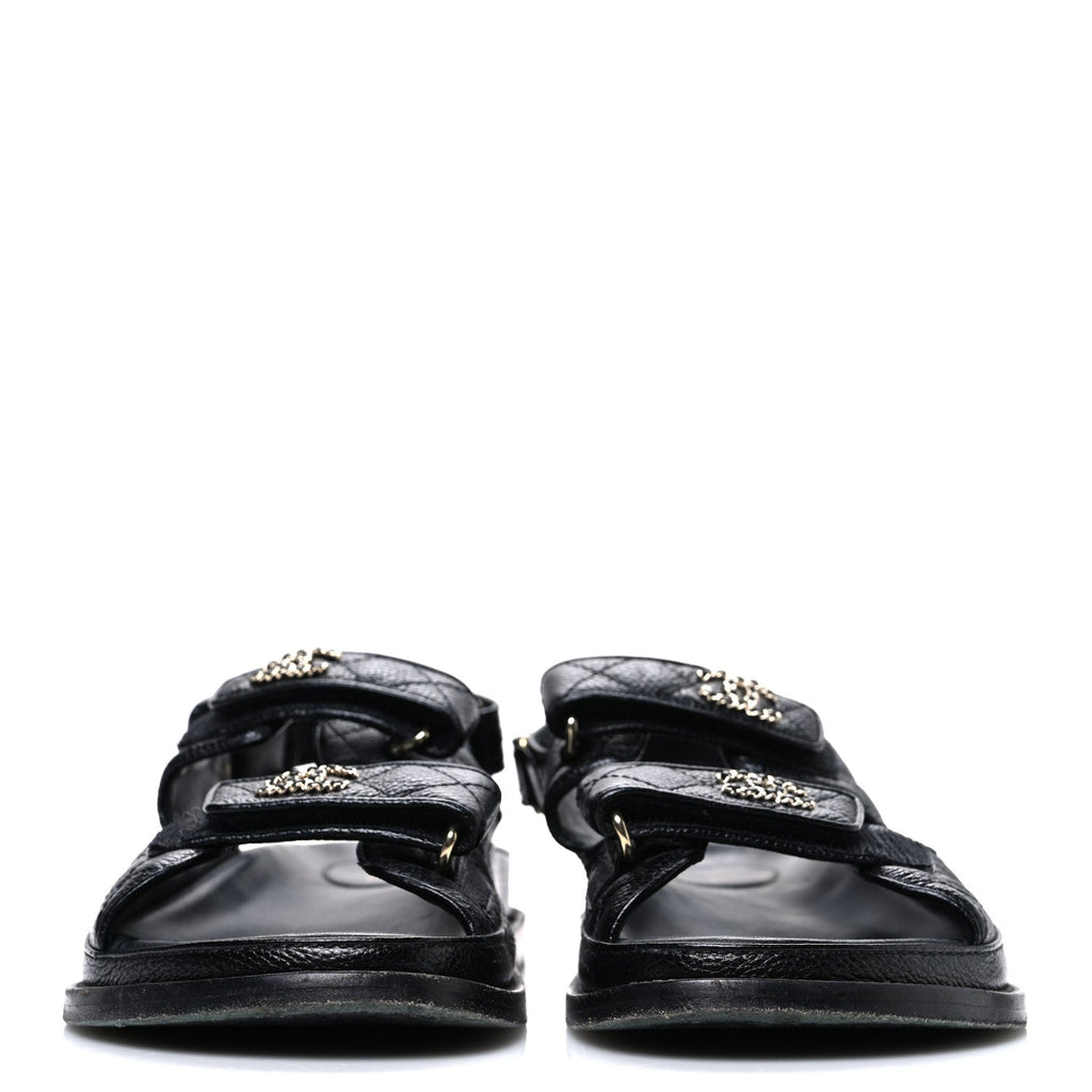 GRAINED CALFSKIN VELCRO DAD SANDALS BLACK