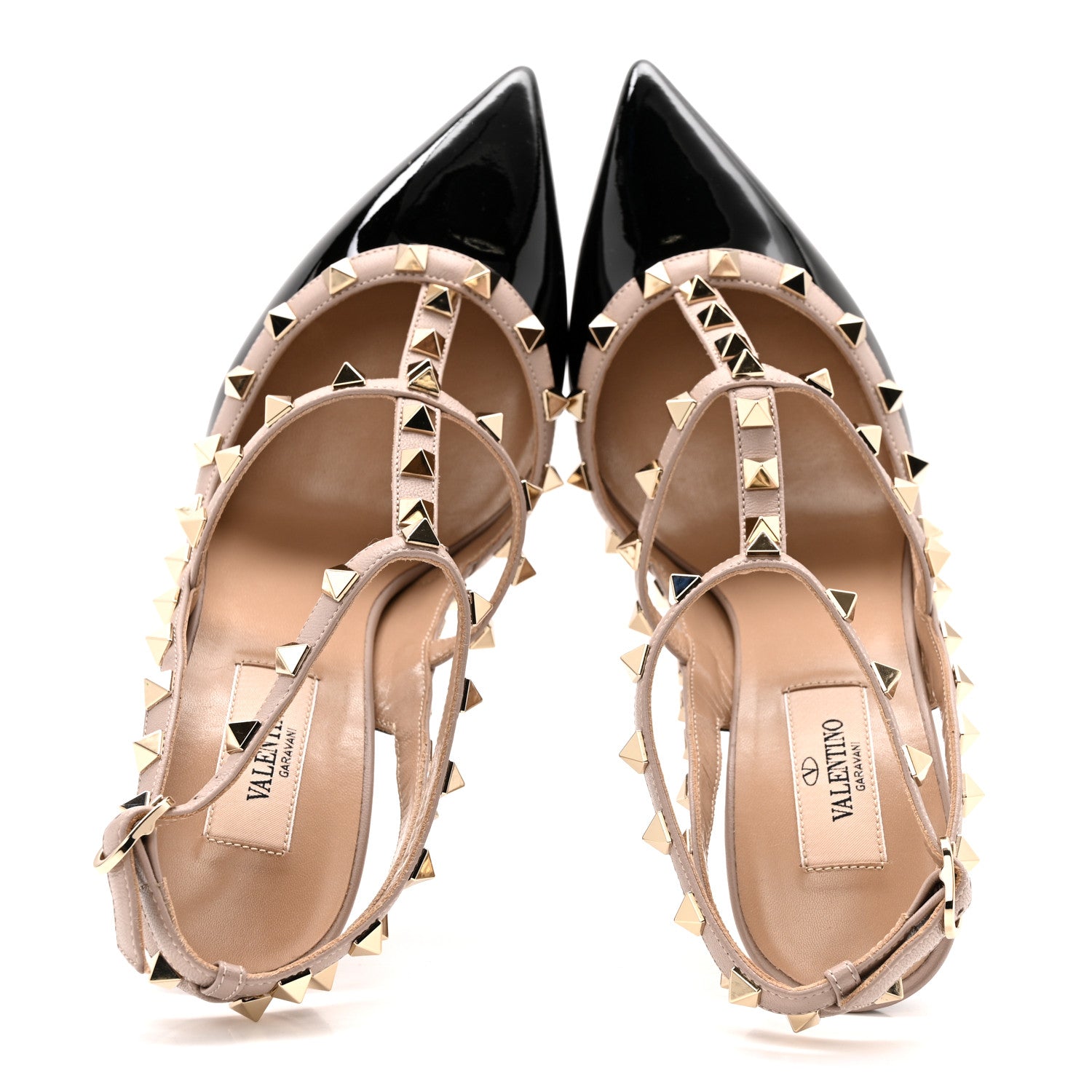 PATENT NAPPA ROCKSTUD ANKLE STRAP 100MM PUMPS BLACK POUDRE