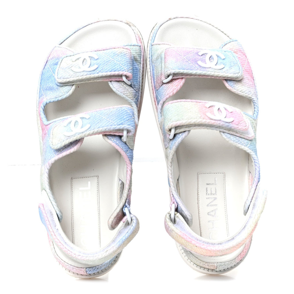 PRINTED FABRIC QUILTED DAD SANDALS GREEN PINK BLUE