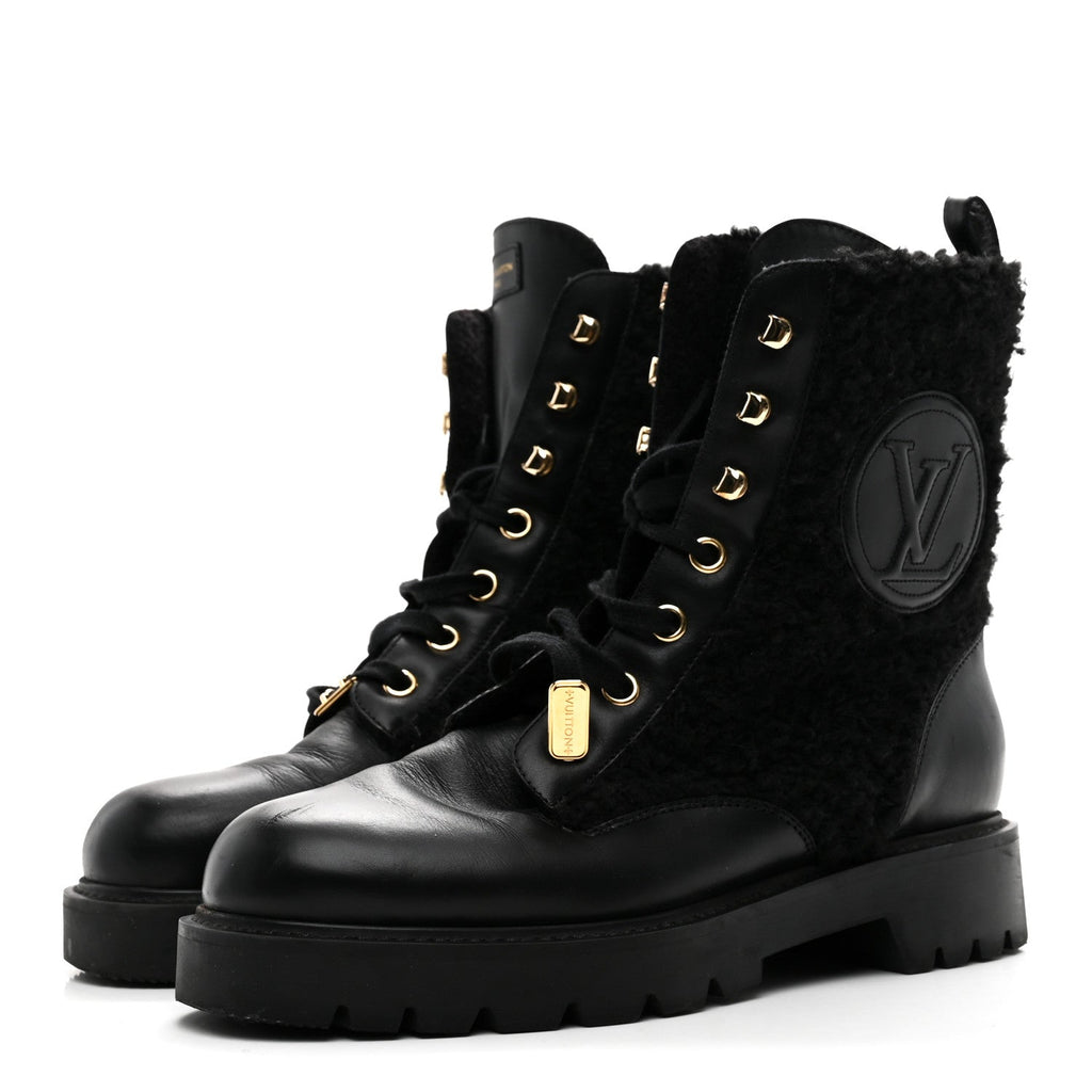 SHEARLING CALFSKIN TERRITORY RANGER COMBAT BOOTS BLACK