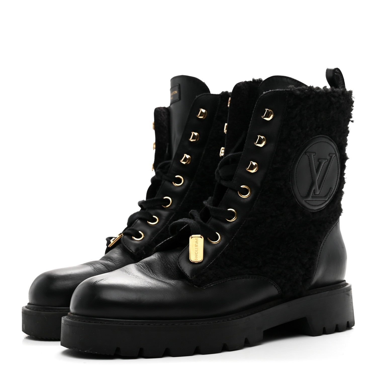 SHEARLING CALFSKIN TERRITORY RANGER COMBAT BOOTS BLACK