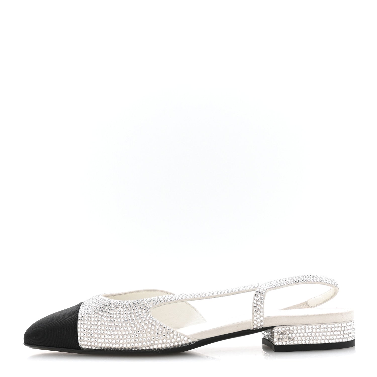 STRASS GROSGRAIN CAP TOE CC SLINGBACK FLATS SILVER BLACK