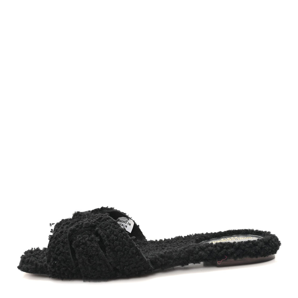 SHEARLING TRIBUTE FLAT MULES BLACK