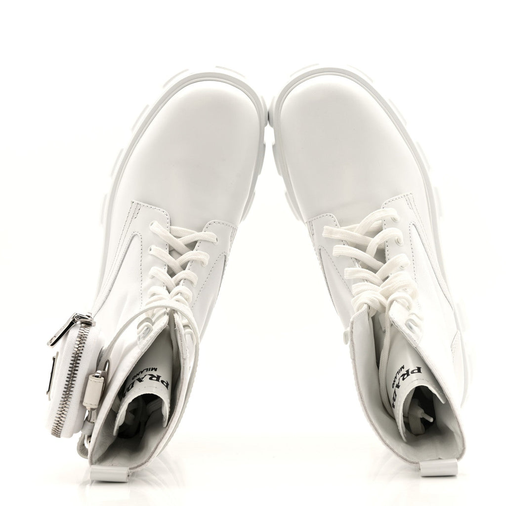 SPAZZOLATO ROIS RE-NYLON METAL TRIANGLE LOGO MONOLITH POUCH POCKET 55MM BOOTS WHITE