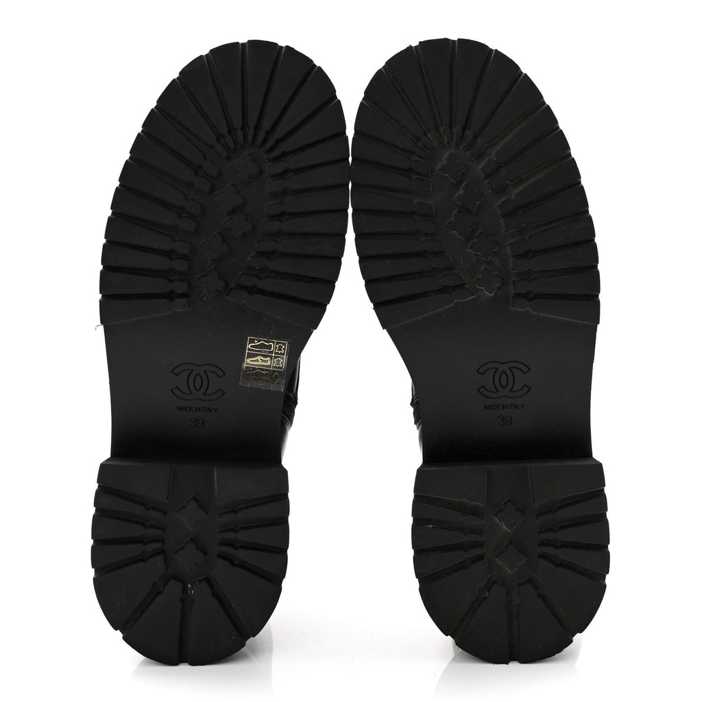 CALFSKIN CAP TOE LACE UP COMBAT BOOTS BLACK