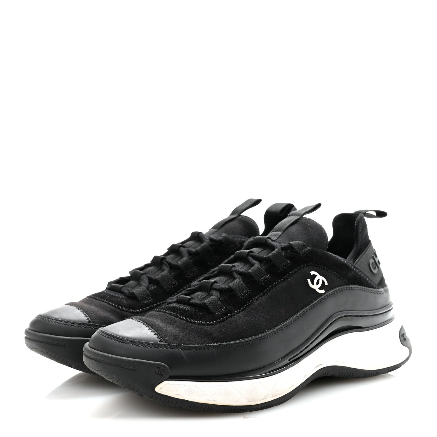VELVET CALFSKIN MIXED FIBERS MENS CC SNEAKERS BLACK