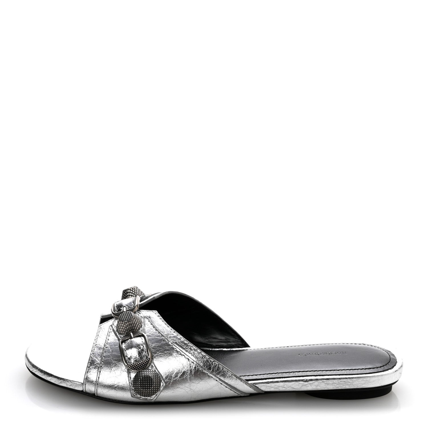 METALLIC ARENA CAGOLE FLAT SLIDE SANDALS SILVER