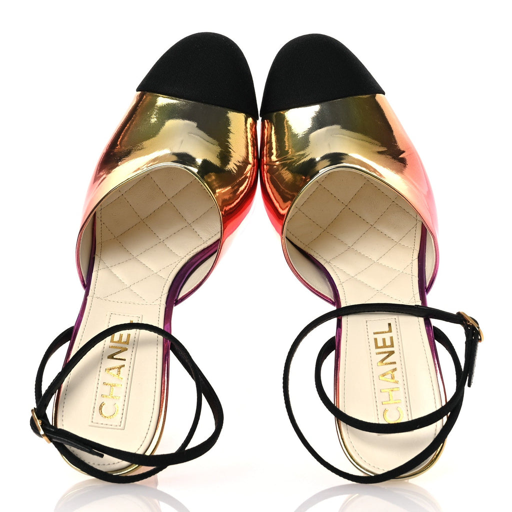 LAMINATED CALFSKIN GROSGRAIN CAP TOE CC WEDGE PUMPS PINK ORANGE YELLOW BLACK