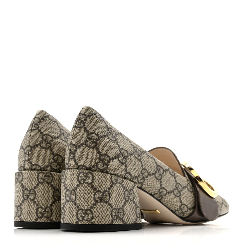 GG SUPREME MONOGRAM MALAGA KID BLONDIE PUMPS BEIGE EBONY NEW ACERO