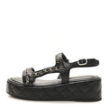 LAMBSKIN QUILTED CHAIN CC PLATFORM SANDALS BLACK