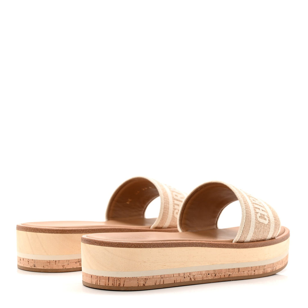 RAFFIA DIORIVIERA EMBROIDERED DWAY PLATFORM SLIDE SANDALS OFF WHITE
