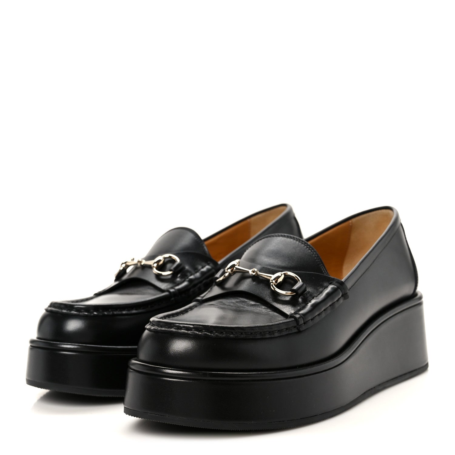 KAMA CALFSKIN HORSEBIT WOMENS WEDGE PLATFORM LOAFERS BLACK