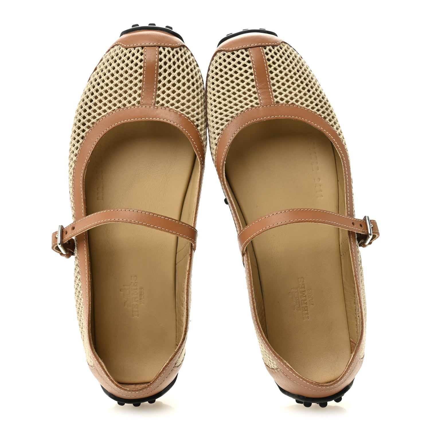 CROCHET KNIT CALFSKIN KICHU BALLET FLATS BEIGE LIN NATUREL
