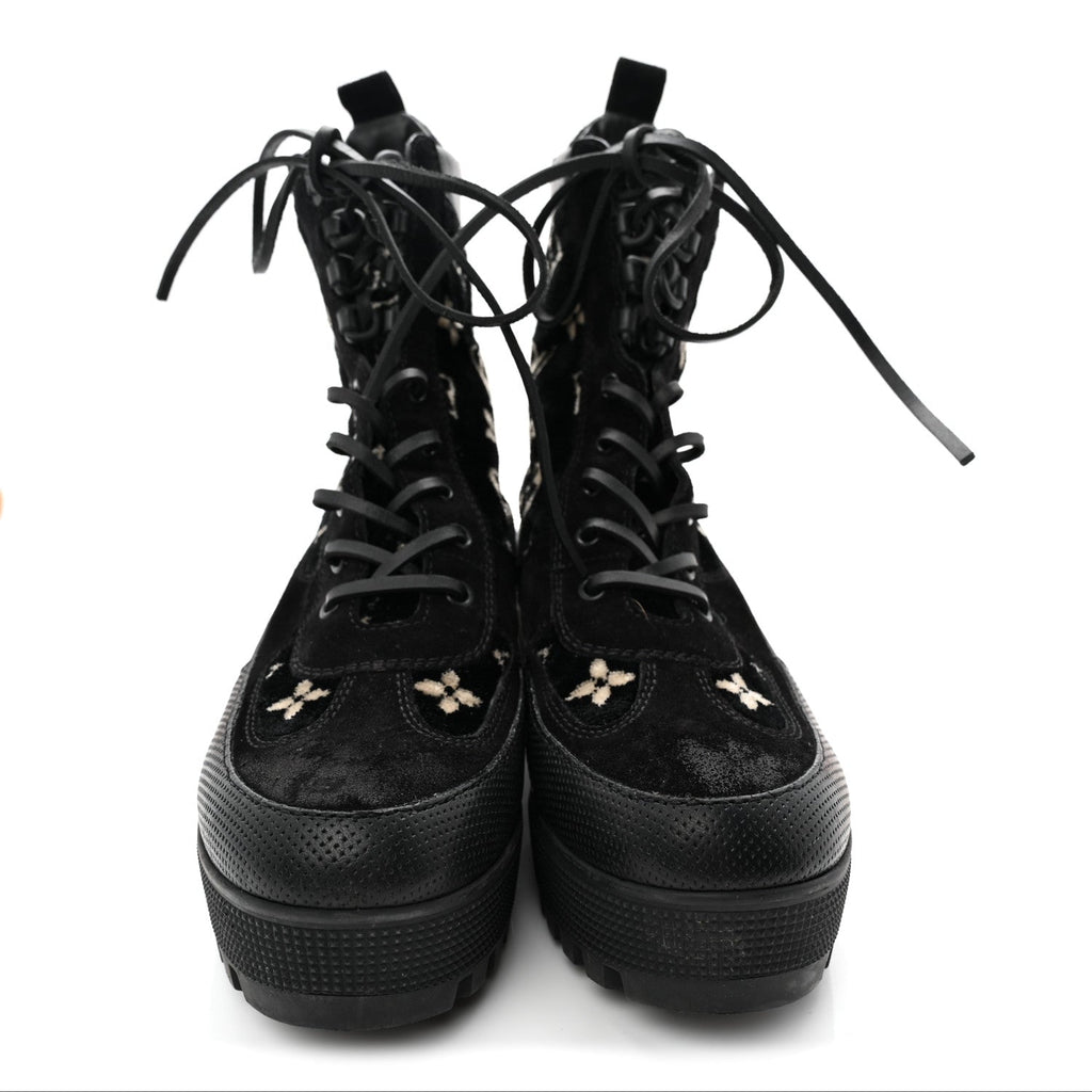 LOUIS VUITTON SUEDE CALFSKIN MONOGRAM LAUREATE PLATFORM DESERT BOOT BLACK