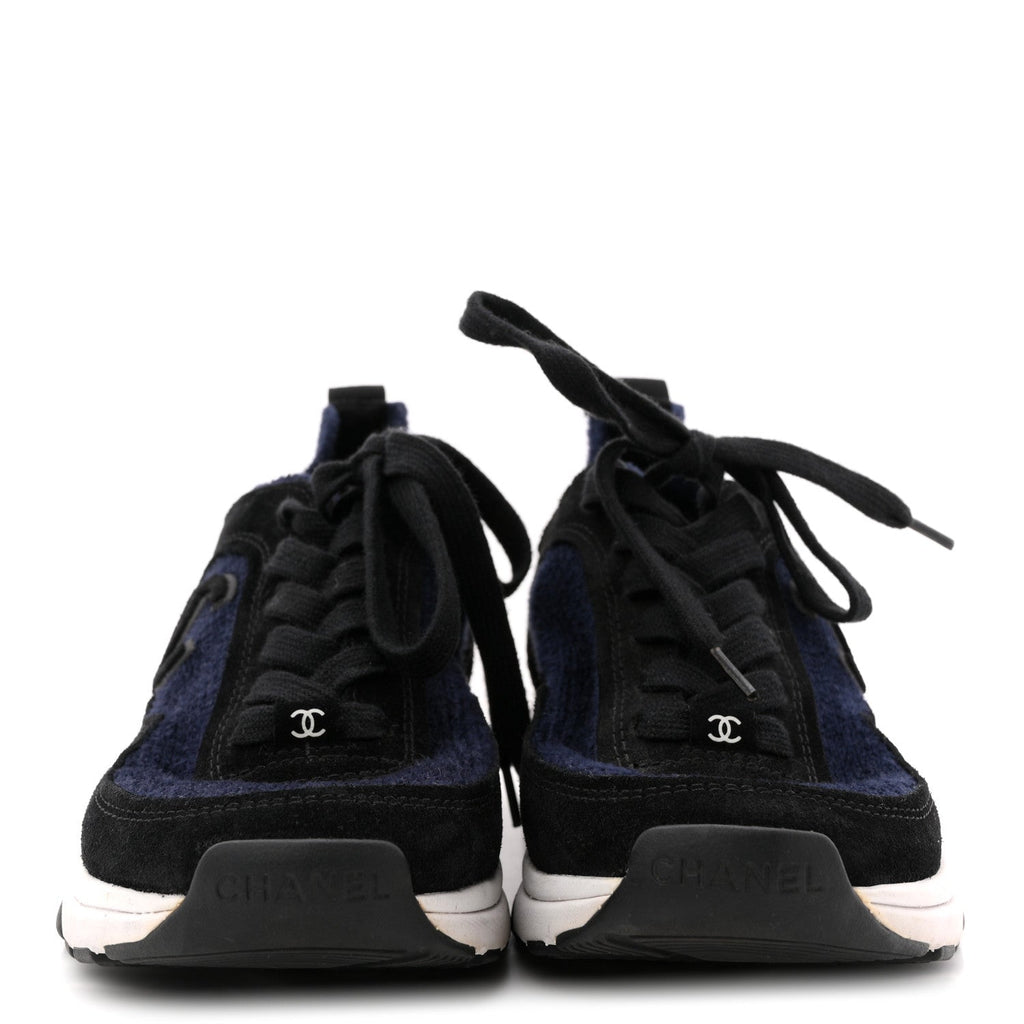 KNIT FABRIC SUEDE CALFSKIN WOMENS CC SNEAKERS NAVY BLACK