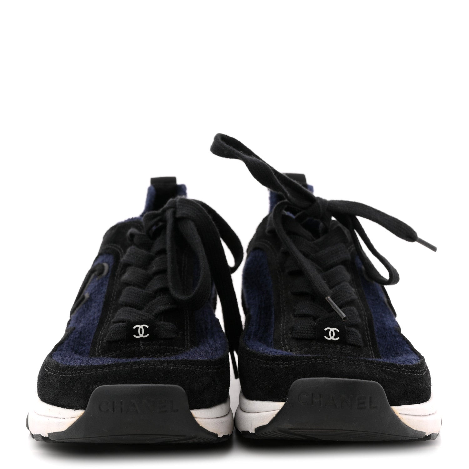 KNIT FABRIC SUEDE CALFSKIN WOMENS CC SNEAKERS NAVY BLACK