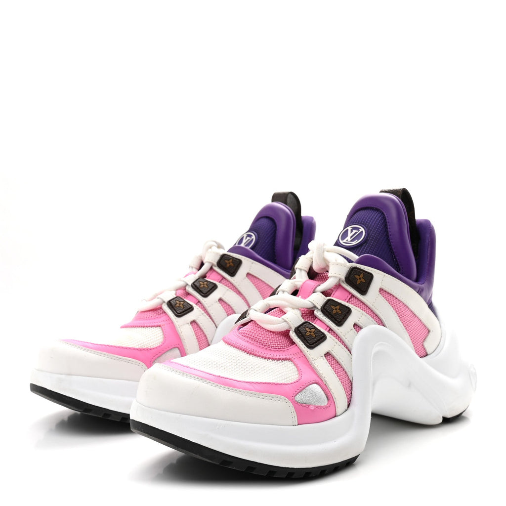 CALFSKIN TECHNICAL NYLON LV ARCHLIGHT SNEAKERS WHITE PINK PURPLE