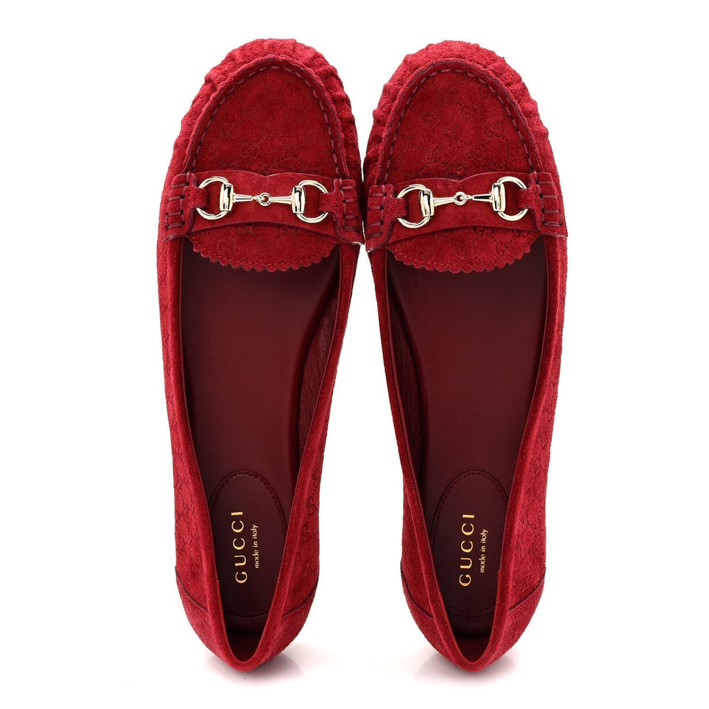 SUEDE MICRO GG HORSEBIT WOMENS KENSINGTON MOCCASIN LOAFERS ROSSO ANCORA