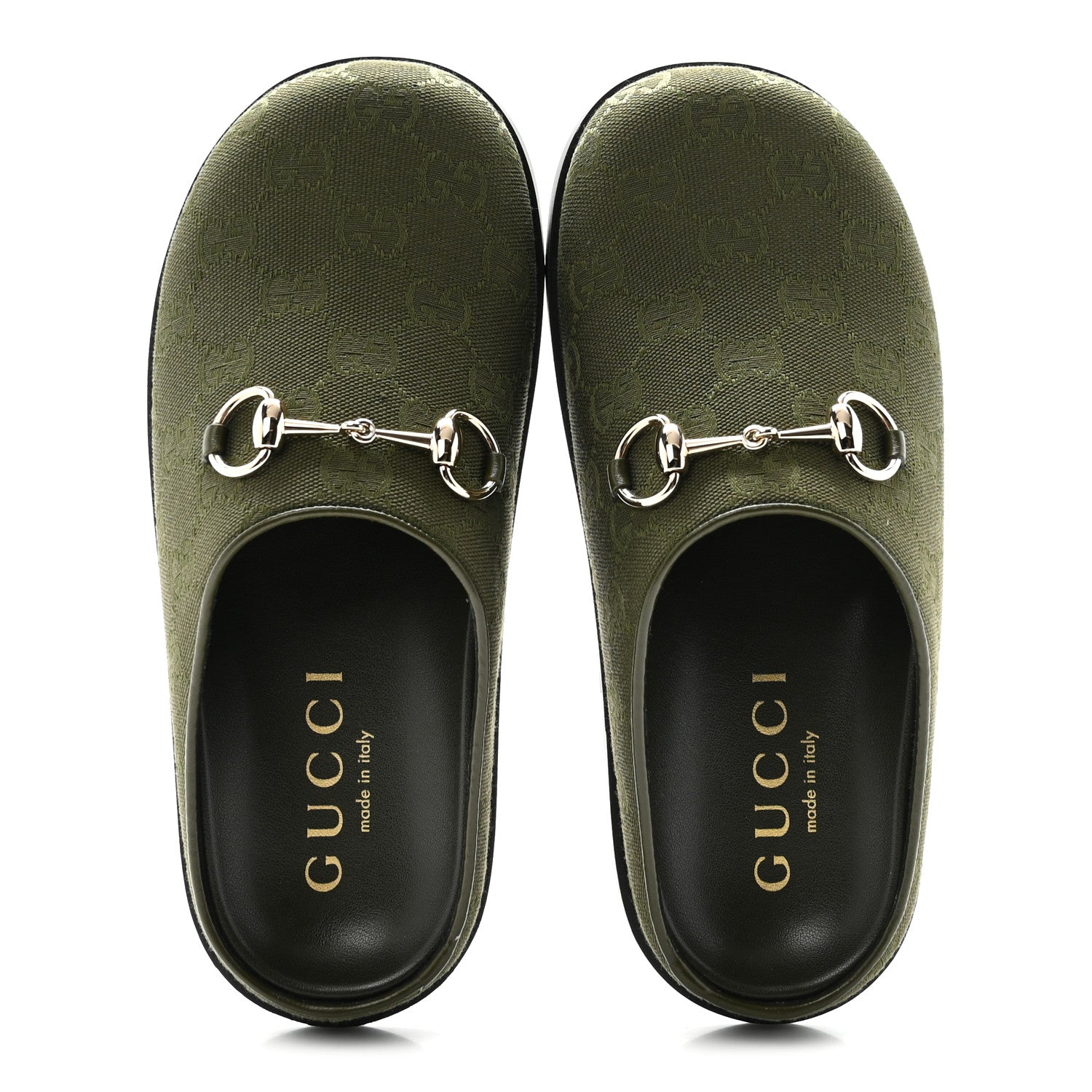 NEW CANVAS MONOGRAM GG GRANADA KID WOMENS HORSEBIT MULES GREEN