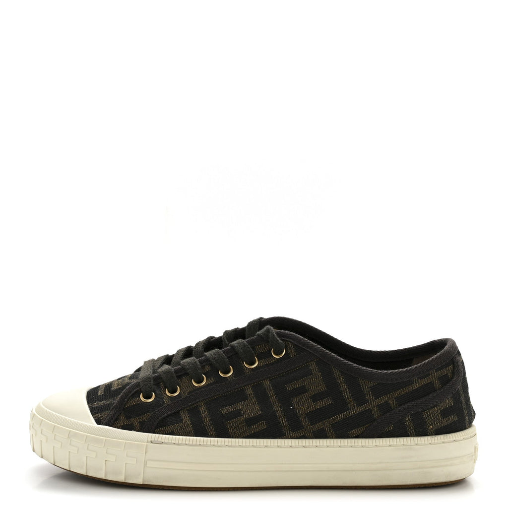 FABRIC JACQUARD FF WOMENS DOMINO LOW TOP SNEAKERS TOBACCO