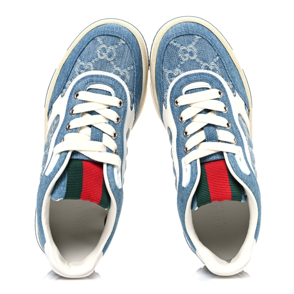 NEW DENIM DELAVE GG MONOGRAM WOMENS RE-WEB SNEAKERS LIGHT BLUE ROYALE