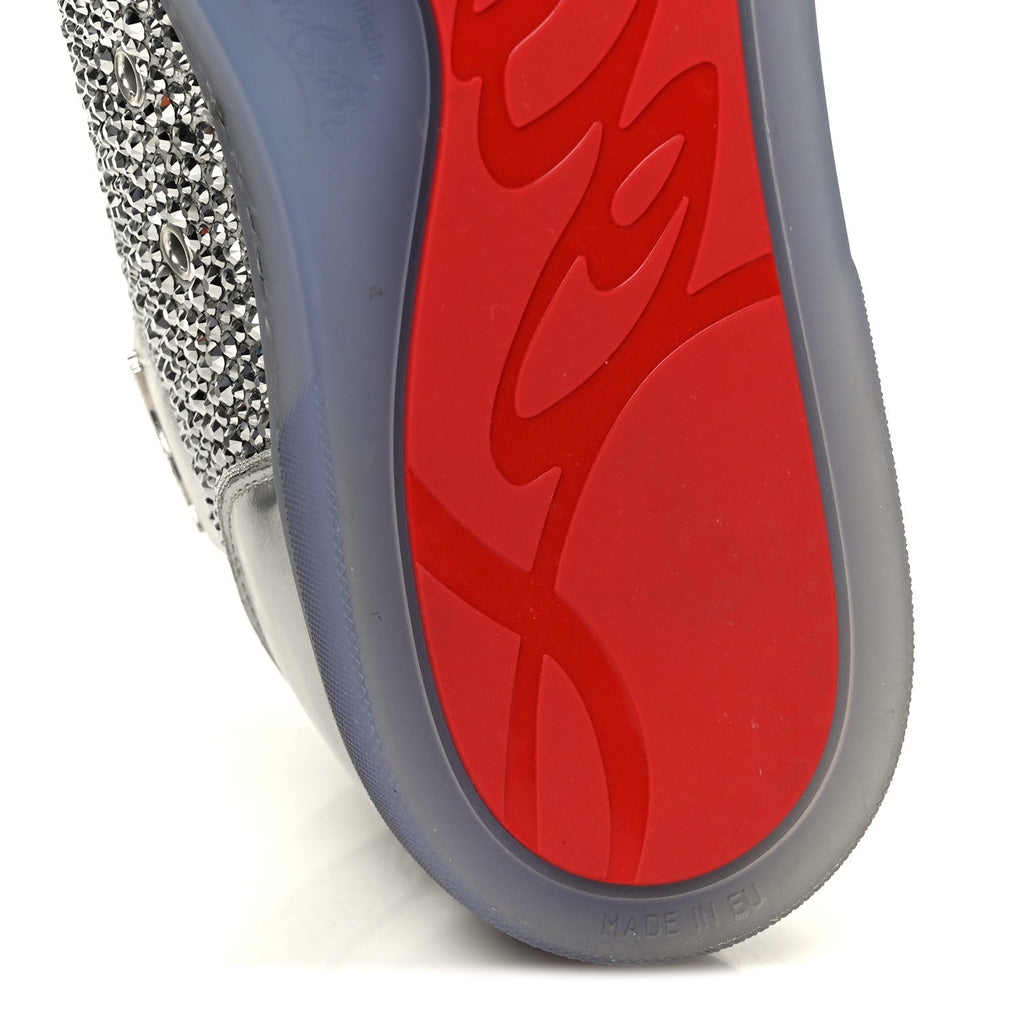 LAMINATED NAPPA FROZEN STRASS MENS LOUIS ORLATO FLAT SNEAKERS SILVER
