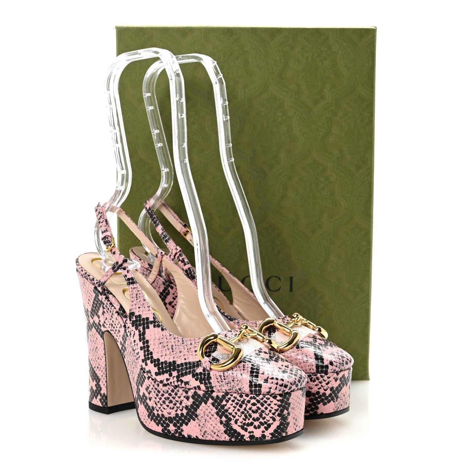 CALFSKIN PYTHON PRINT HORSEBIT PLATFORM /120MM SLINGBACK PUMPS WILD ROSE