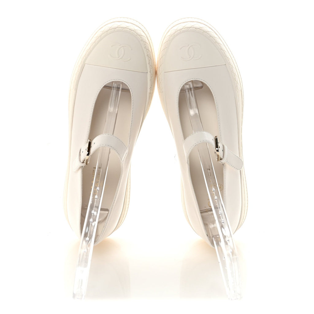 LAMBSKIN MARY JANE FLATS WHITE