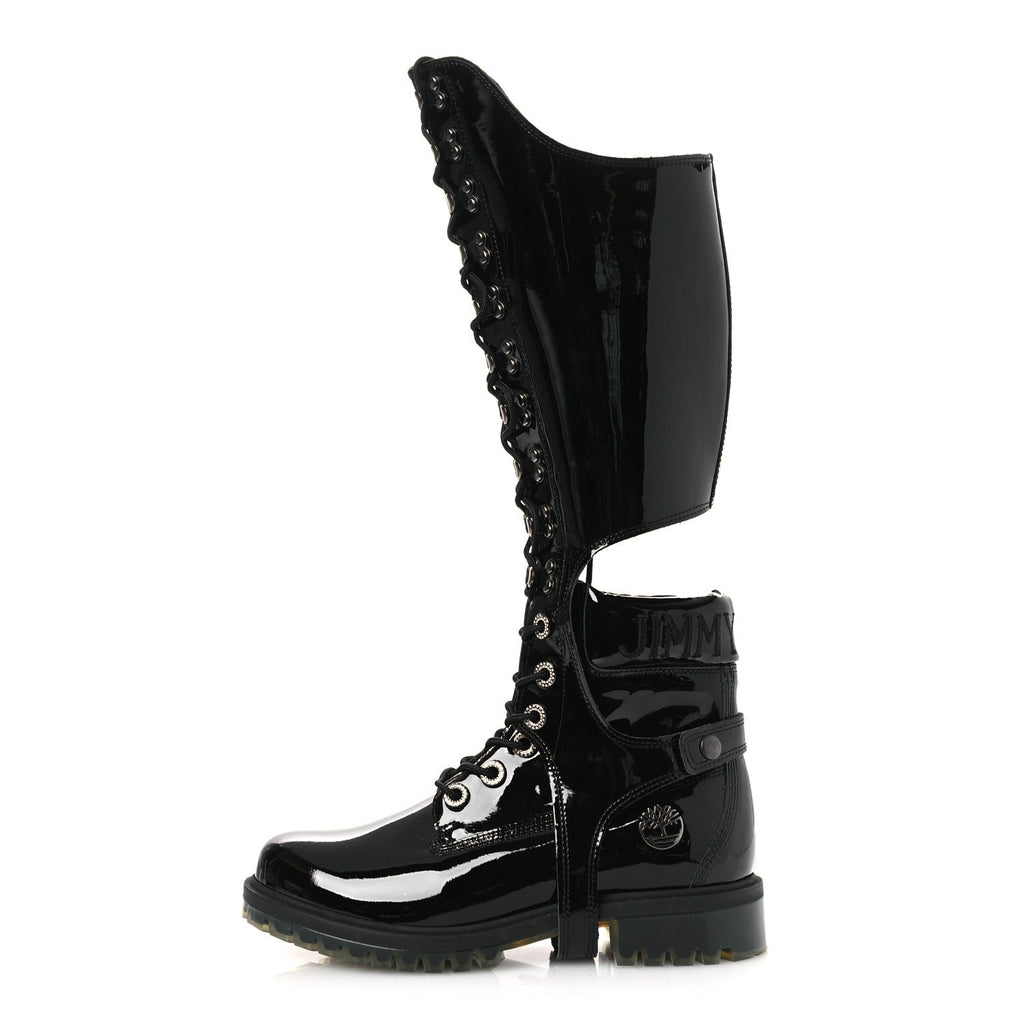 X TIMBERLAND PATENT CRYSTAL WOMENS VIBRAM KNEE HIGH BOOTS BLACK