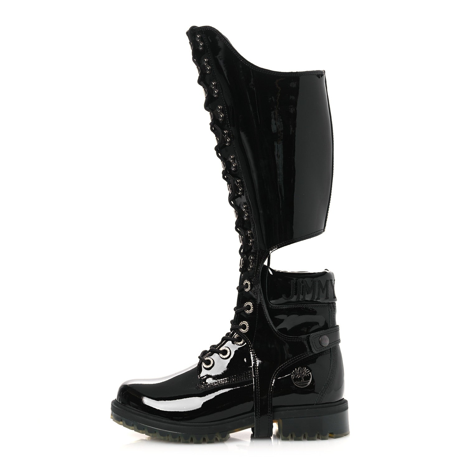 X TIMBERLAND PATENT CRYSTAL WOMENS VIBRAM KNEE HIGH BOOTS BLACK