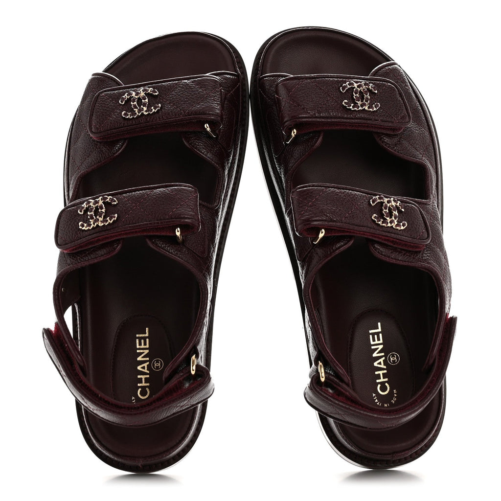 GRAINED CALFSKIN VELCRO DAD SANDALS MAROON