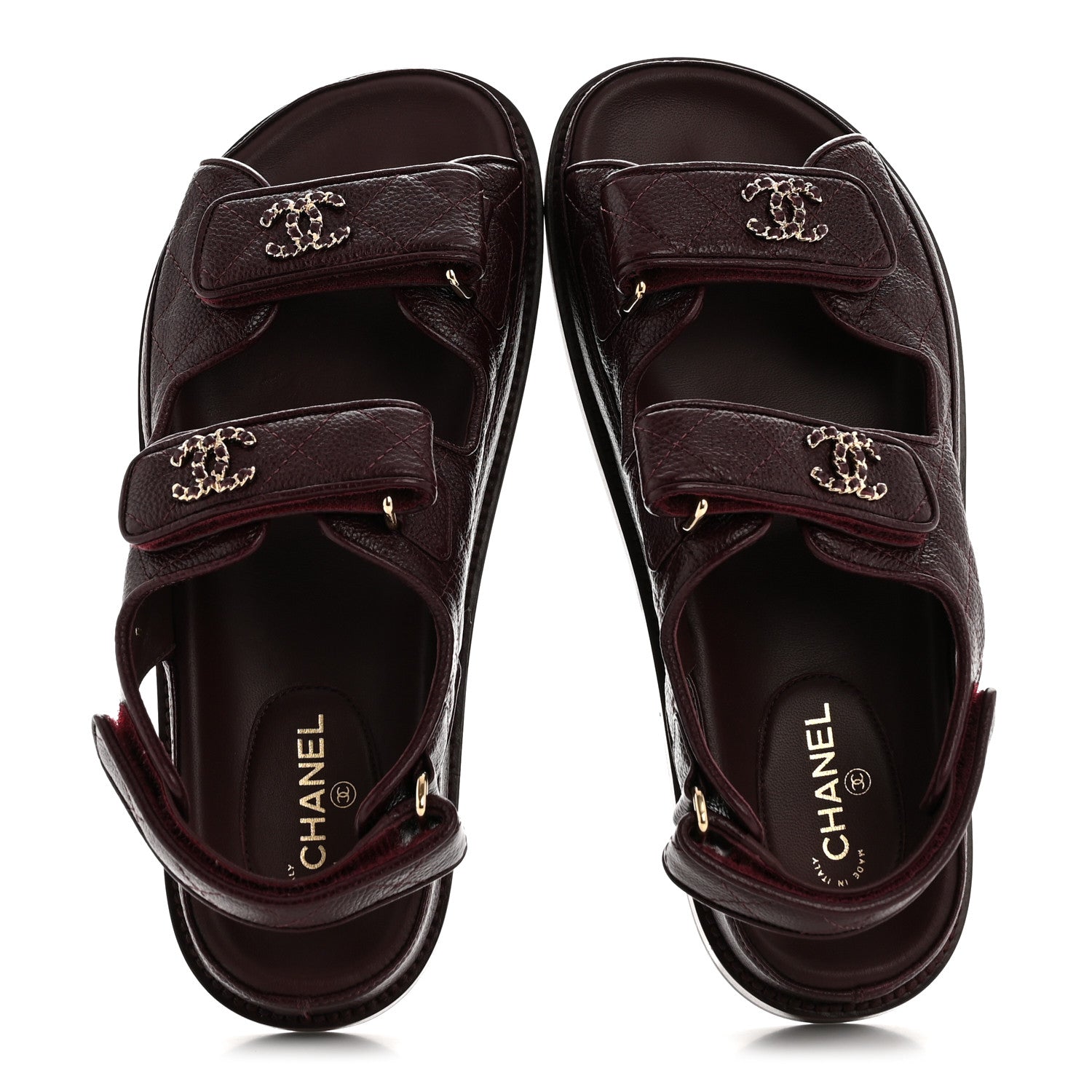 GRAINED CALFSKIN VELCRO DAD SANDALS MAROON