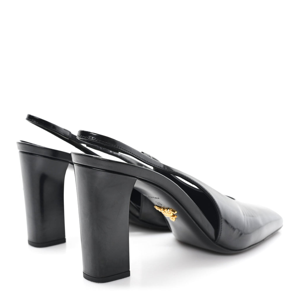 PATENT CALFSKIN SQUARE TOE 85MM SLINGBACK PUMPS BLACK