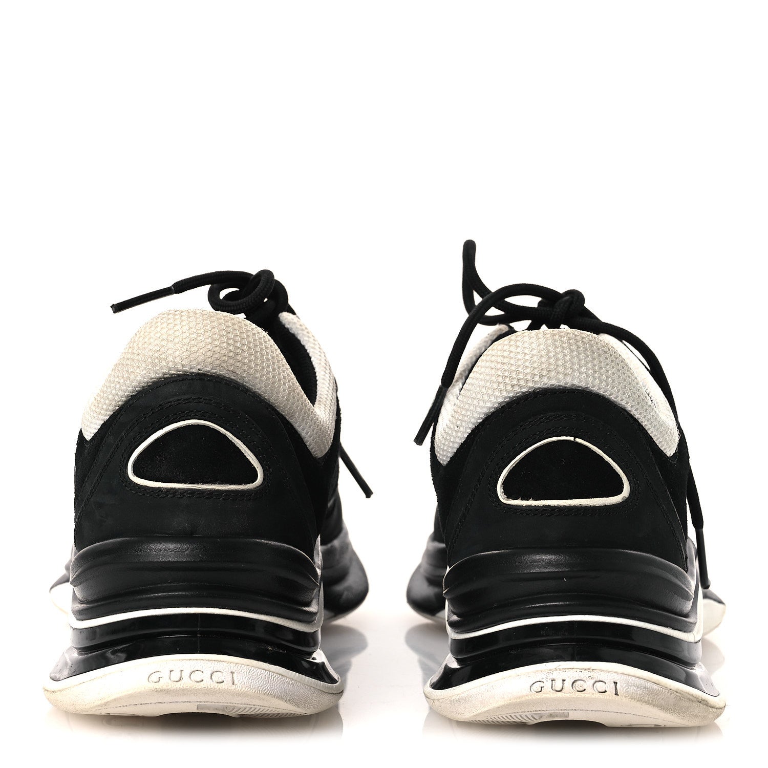 TECHNICAL KNIT FABRIC SUEDE CALFSKIN WOMENS GUCCI RUN SNEAKERS BLACK WHITE