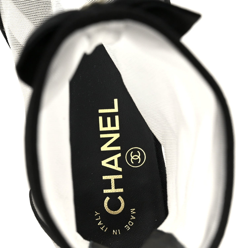 MESH GROSGRAIN CC CAP TOE ANKLE BOOTS WHITE BLACK