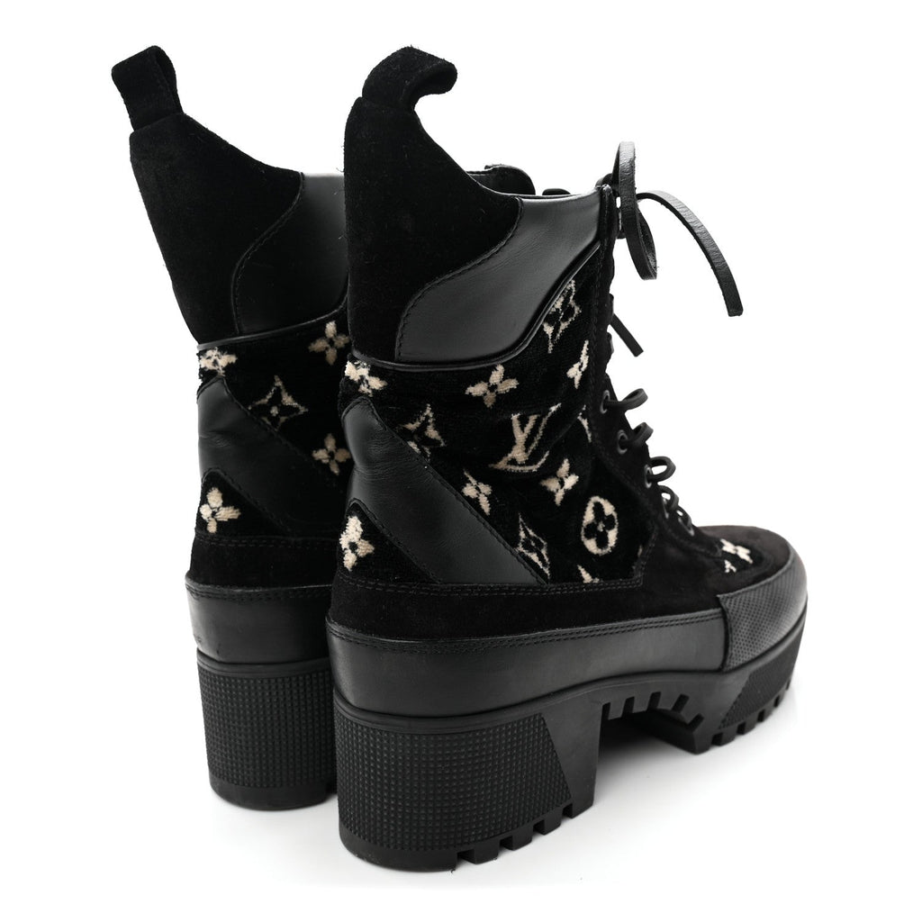 LOUIS VUITTON SUEDE CALFSKIN MONOGRAM LAUREATE PLATFORM DESERT BOOT BLACK