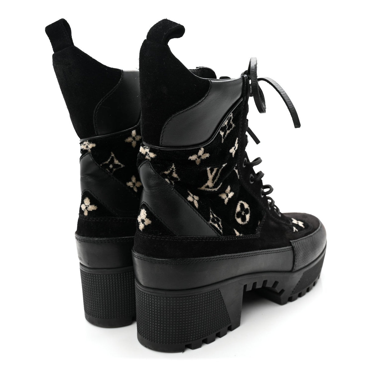 LOUIS VUITTON SUEDE CALFSKIN MONOGRAM LAUREATE PLATFORM DESERT BOOT BLACK