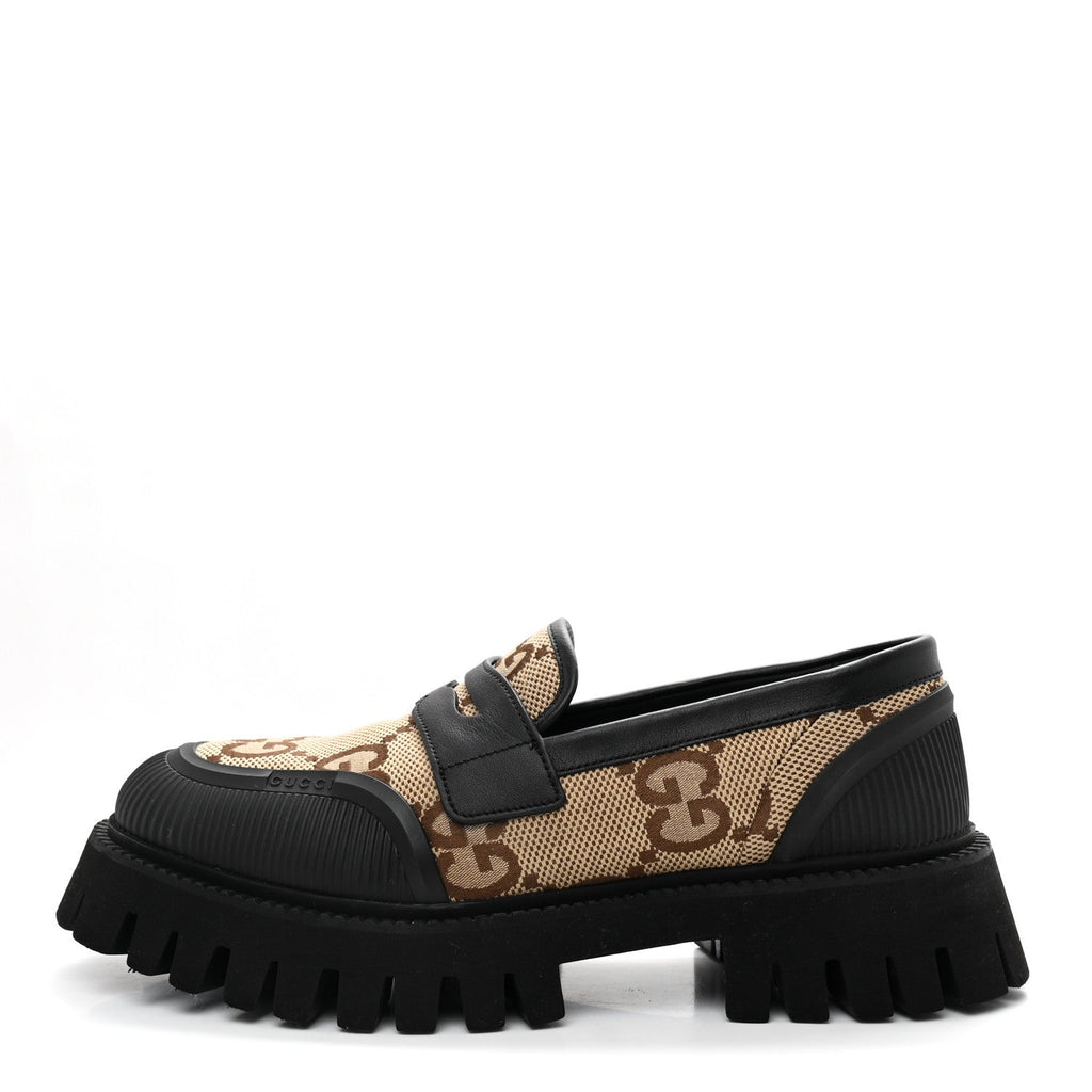 MONOGRAM JUMBO GG MIRO SOFT CALFSKIN MENS LUG SOLE LOAFERS CAMEL EBONY BLACK