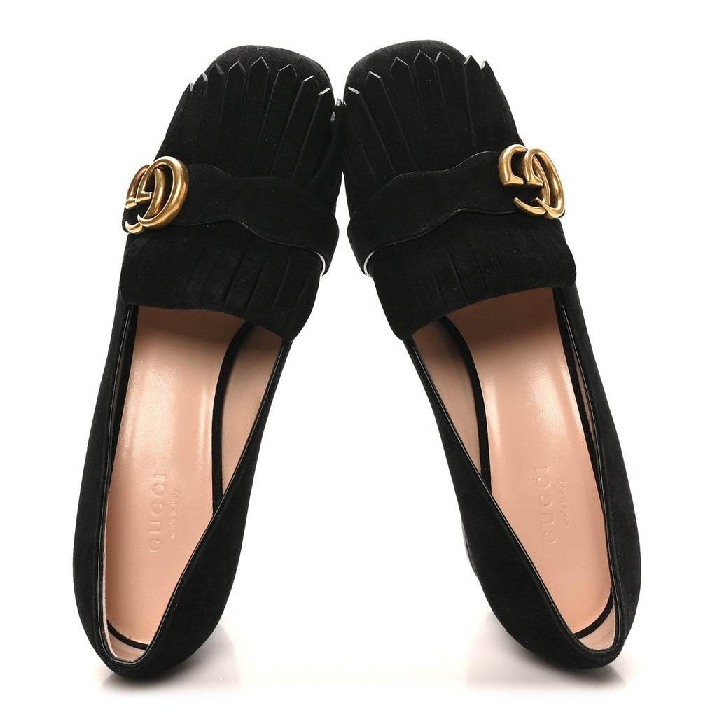 KID SCAMOSCIATO GG MARMONT FRINGE 50MM LOAFER PUMPS BLACK