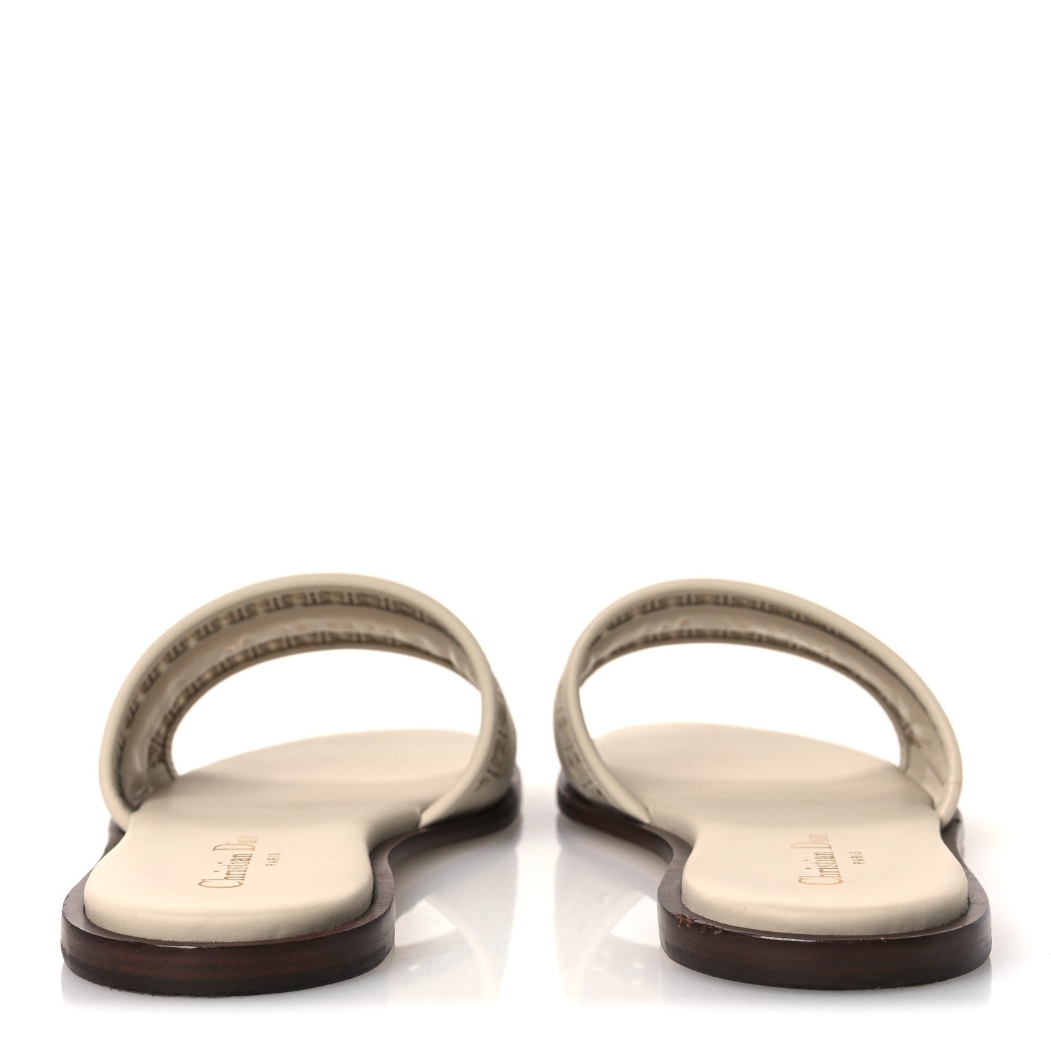 CALFSKIN LAMBSKIN MICRO CANNAGE D-LANE FLAT SLIDE SANDALS LIGHT ECRU