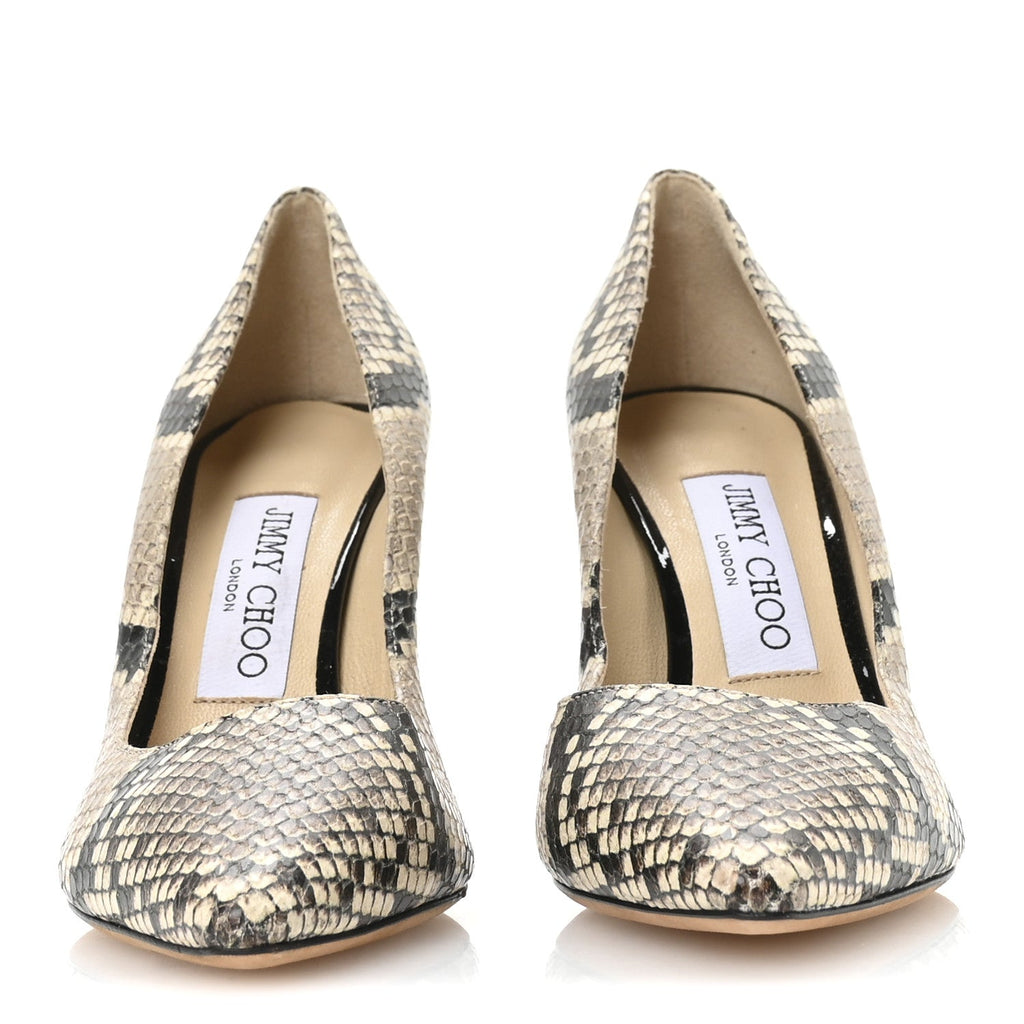 CALFSKIN SNAKESKIN EMBOSSED ROMY 85 PUMPS NATURAL