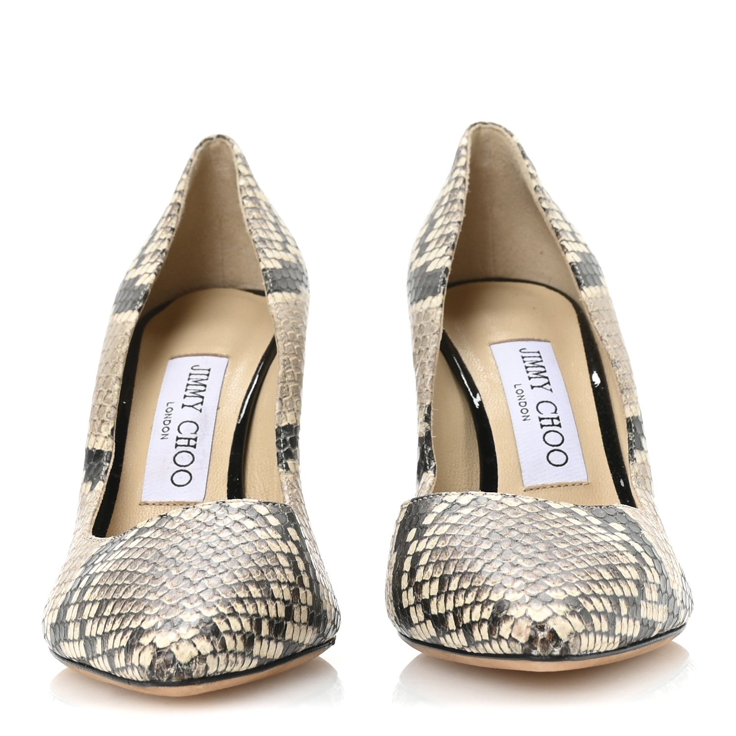 CALFSKIN SNAKESKIN EMBOSSED ROMY 85 PUMPS NATURAL